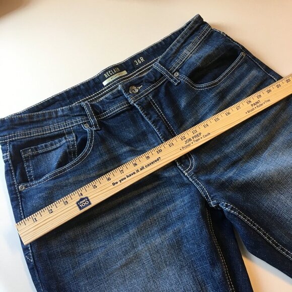 Reclaim Jeans Mens Size 36 Relaxed Fit Dark Wash Fade Whiskering - Picture 8 of 13